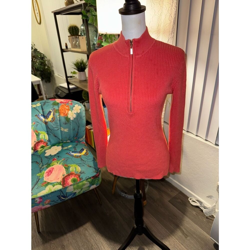 Coral Half-Zip Ribbed Sweater Boston proper